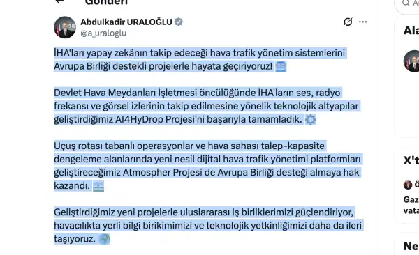 Uraloğlu: Hava trafiğinde yapay zeka destekli yeni dönem