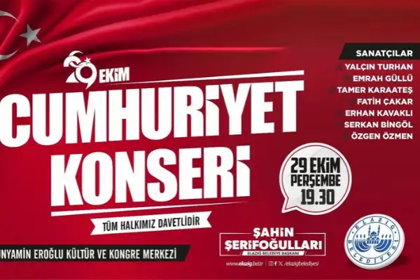 Elazığ Belediyesi, 29 Ekim Cumhuriyet Bayramı dolayısıyla  Cumhuriyet konseri düzenleyecek