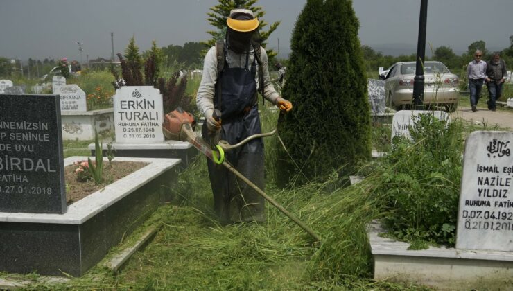 Düzce Belediyesi, mezarlık bakımını sürdürüyor