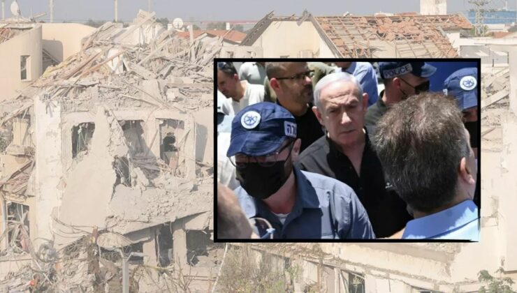 Netanyahu sığınaktan çıktı, Bat Yam’daki yıkımı inceledi